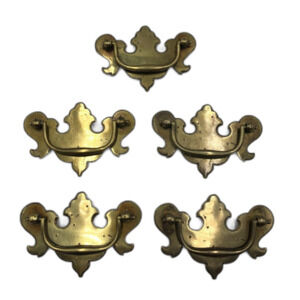 Vintage Lot of 5 Brass Dresser Drawer Pull Handles Ornate Patina/Aged Decorative